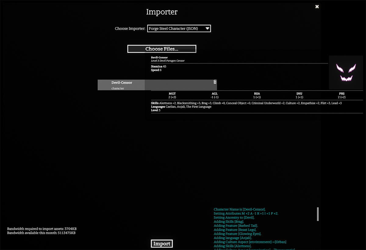 Forge Steel Character Importer | DMHub Wiki